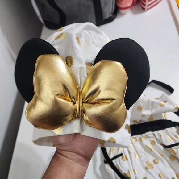 Disney Girls Chef Cooking Baking Apron & Minnie Mouse Ears Hat Set Gold Metallic - Picture 14 of 16